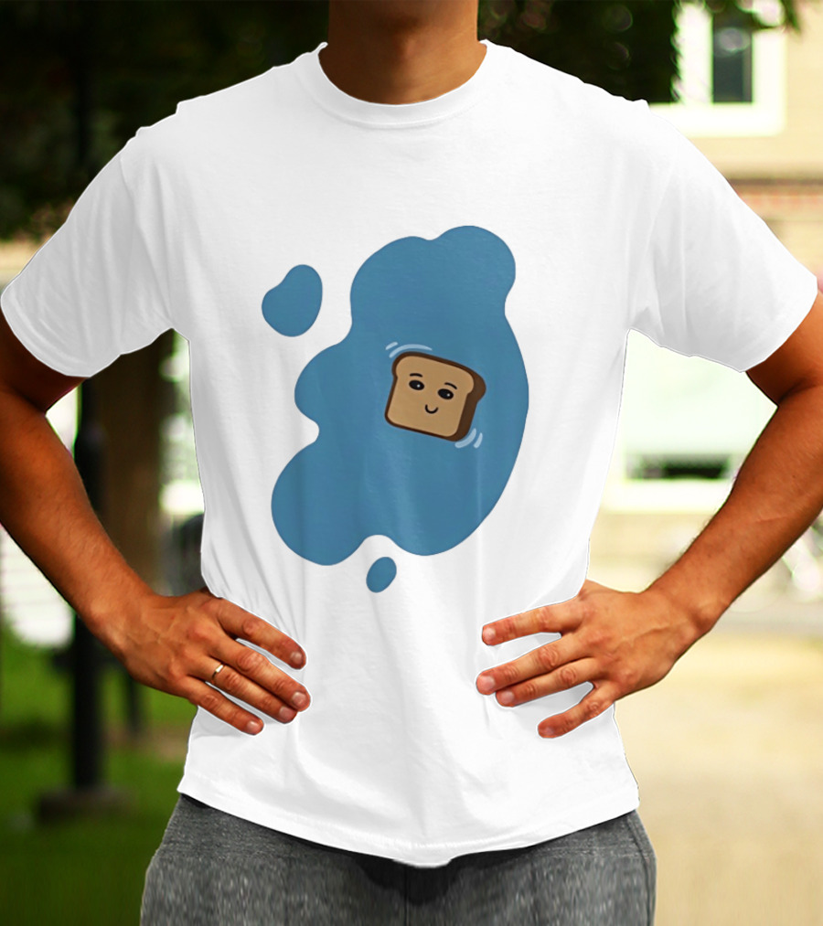Floating Happy Toast Blue Puddle Cartoon Food Pun T-Shirt