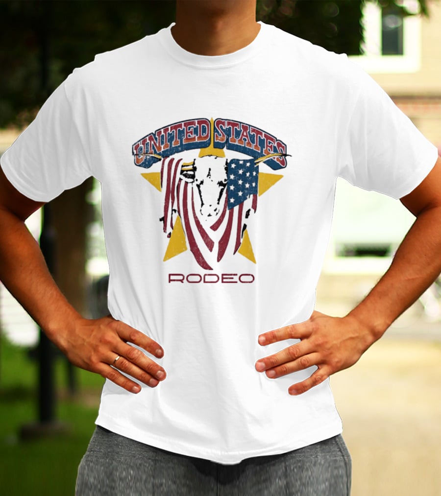 United States Rodeo Bull American Flag Yellow Star Country Western T-Shirt
