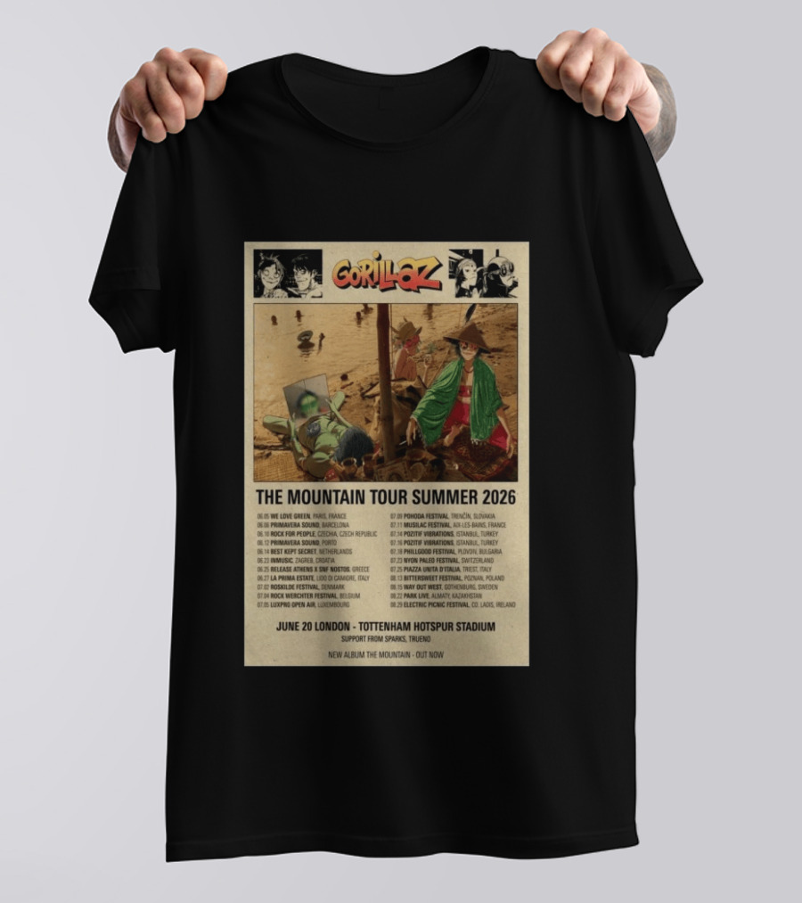 Gorillaz The Mountain Tour Summer 2026 Concert Featuring Noodle And Band Members T-Shirt