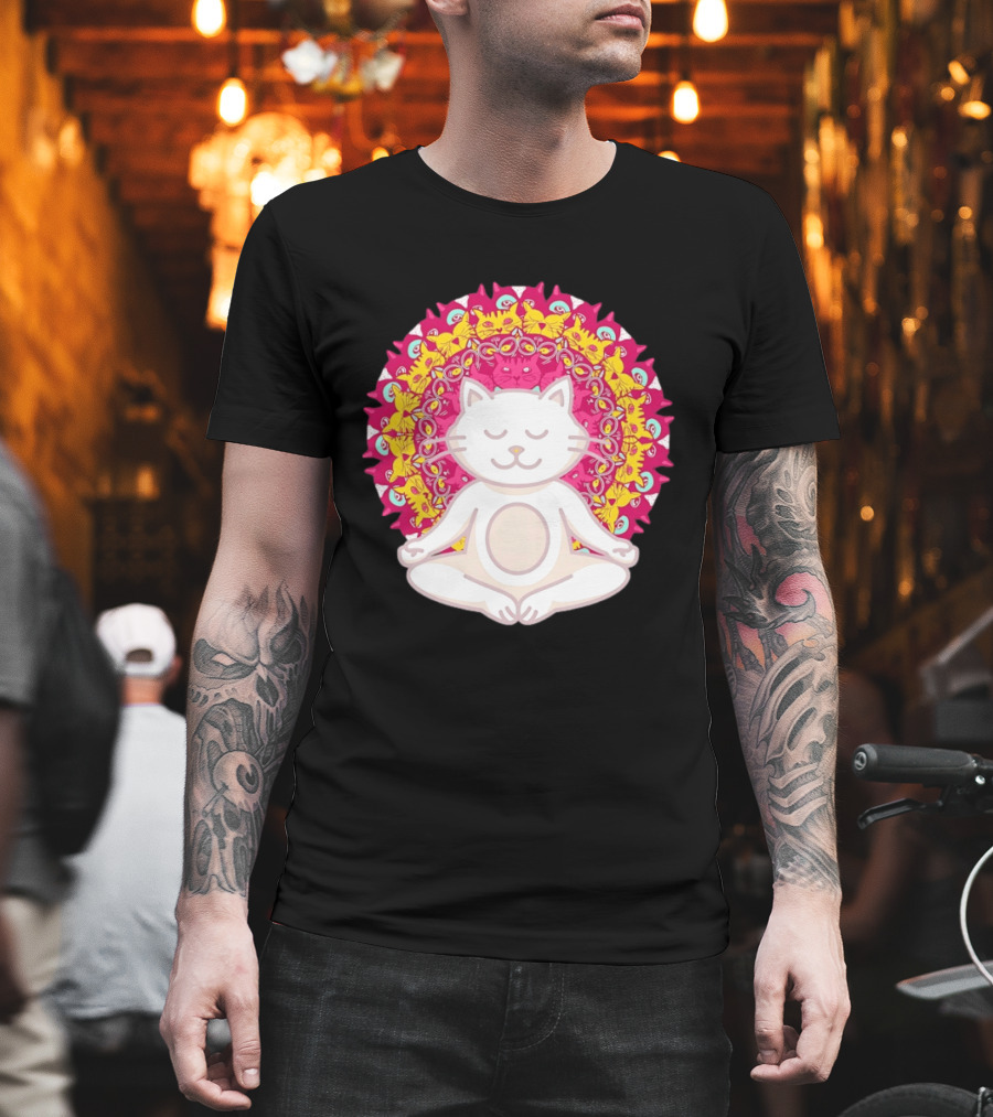 Meditation Zen Cat Mandala Yoga Peace Namaste Mindfulness Spiritual Pet Lover Feline Serenity T-Shirt