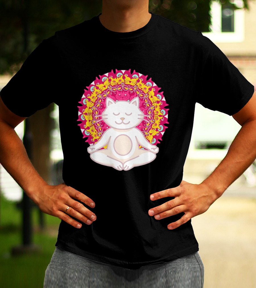 Meditation Zen Cat Mandala Yoga Peace Namaste Mindfulness Spiritual Pet Lover Feline Serenity T-Shirt