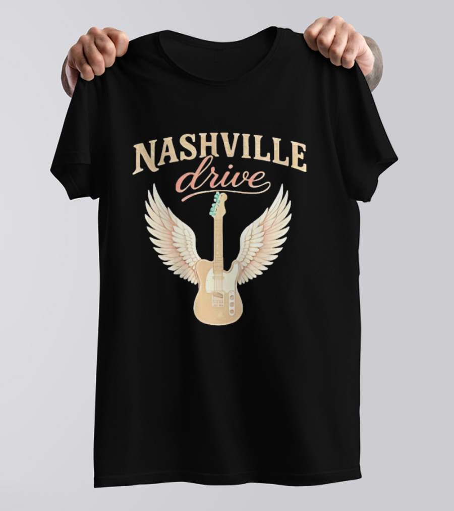 Nashville Drive Electric Guitar Angel Wings Music T-Shirt