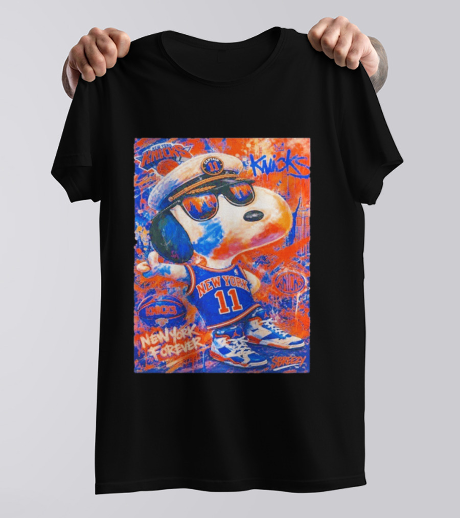 New York Knicks Snoopy Captain 11 New York Forever Streetwear Collection T-Shirt