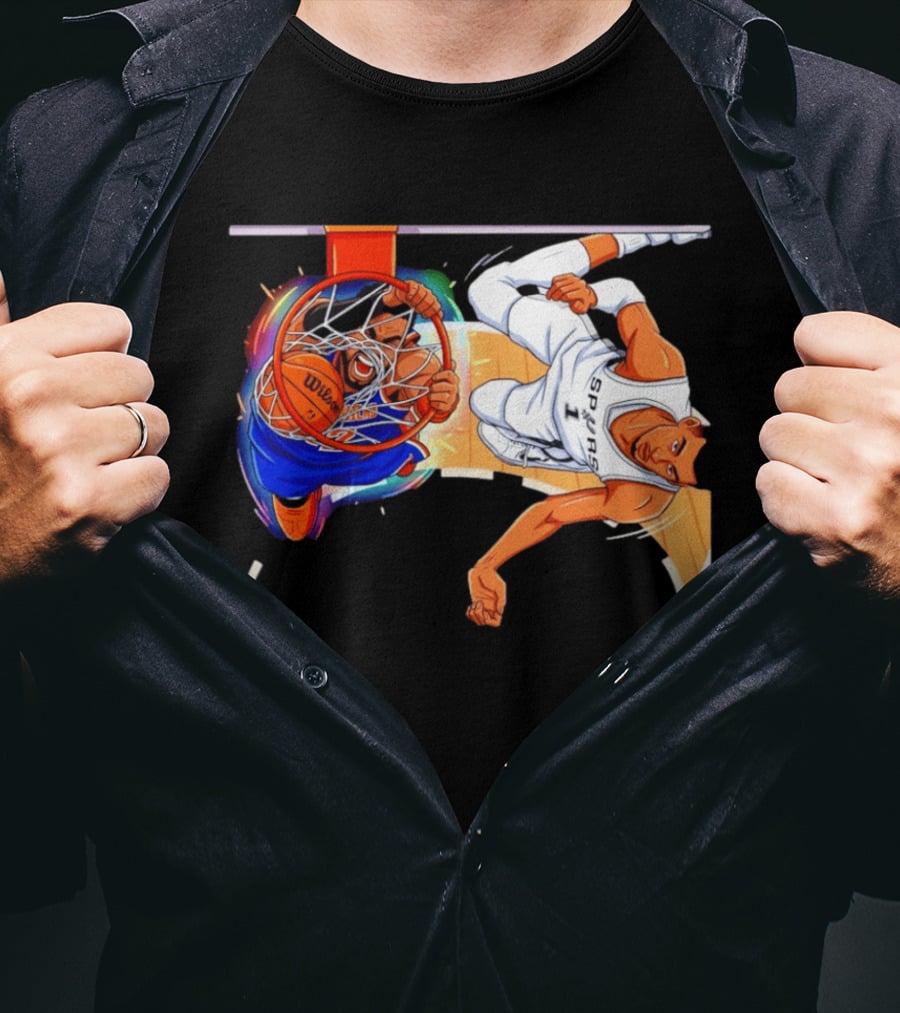 New York Knicks Vs San Antonio Spurs Comic Dunk Battle T-Shirt
