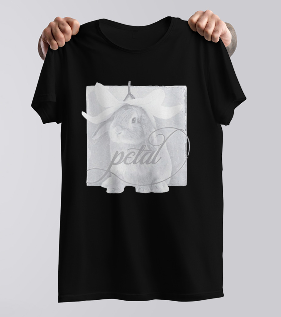 Petal Rabbit With Flower Headpiece On Square Tile Black And White T-Shirt