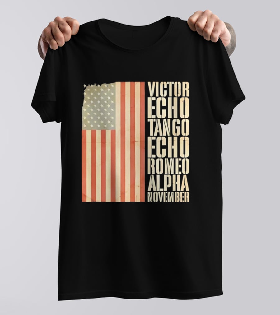 American Flag Victor Echo Tango Echo Romeo Alpha November Phonetic Alphabet T-Shirt