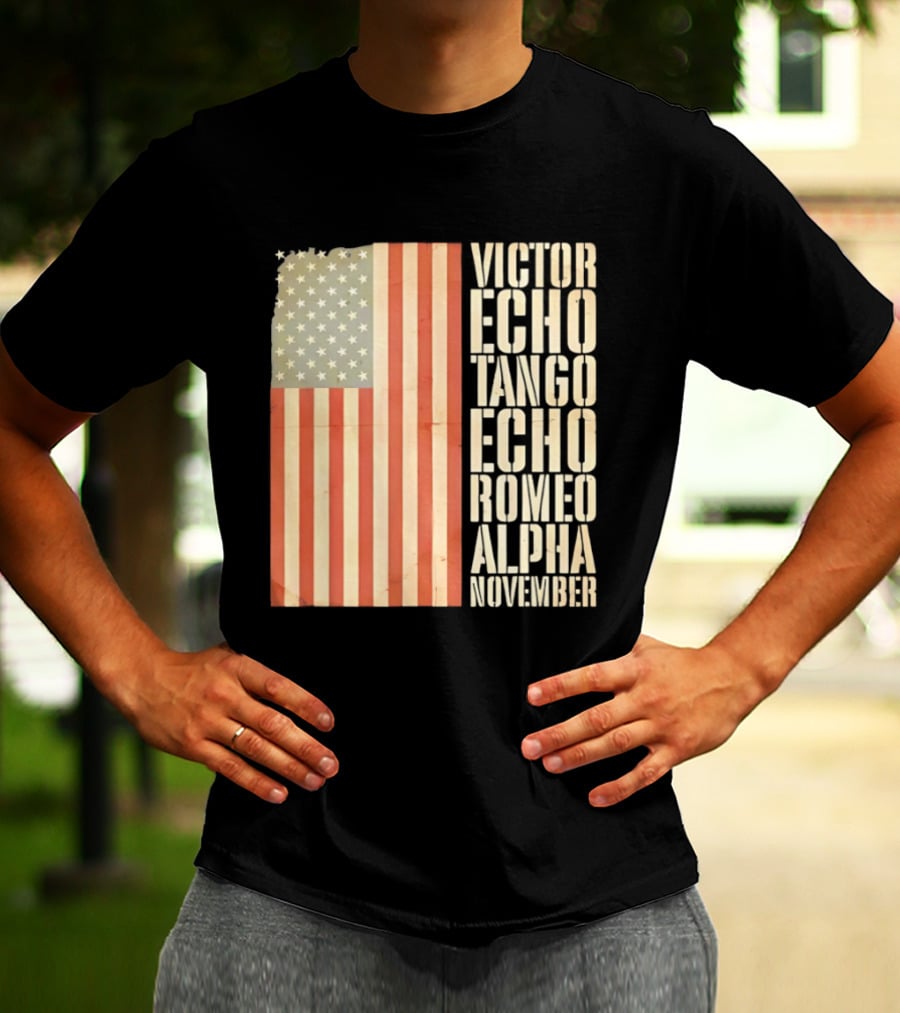 American Flag Victor Echo Tango Echo Romeo Alpha November Phonetic Alphabet T-Shirt