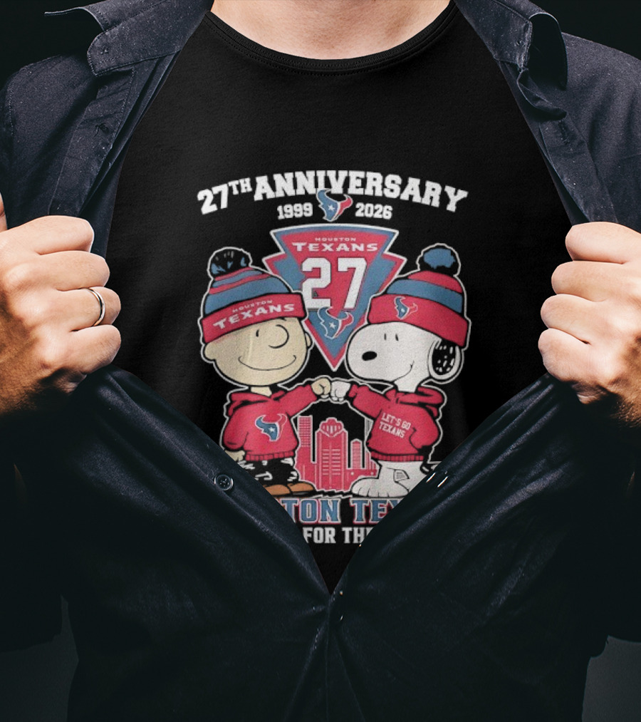 Houston Texans 27th Anniversary Snoopy And Charlie Brown 1999 2026 Thank You For The Memories T-Shirt