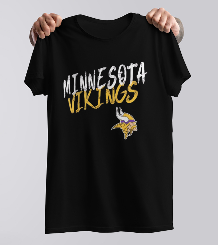 Minnesota Vikings NFL Team Spirit Bold Text And Iconic Horned Helmet T-Shirt