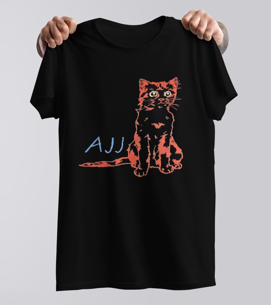 AJJ Cat Vibrant Cartoon Rock Band Merchandise T-Shirt