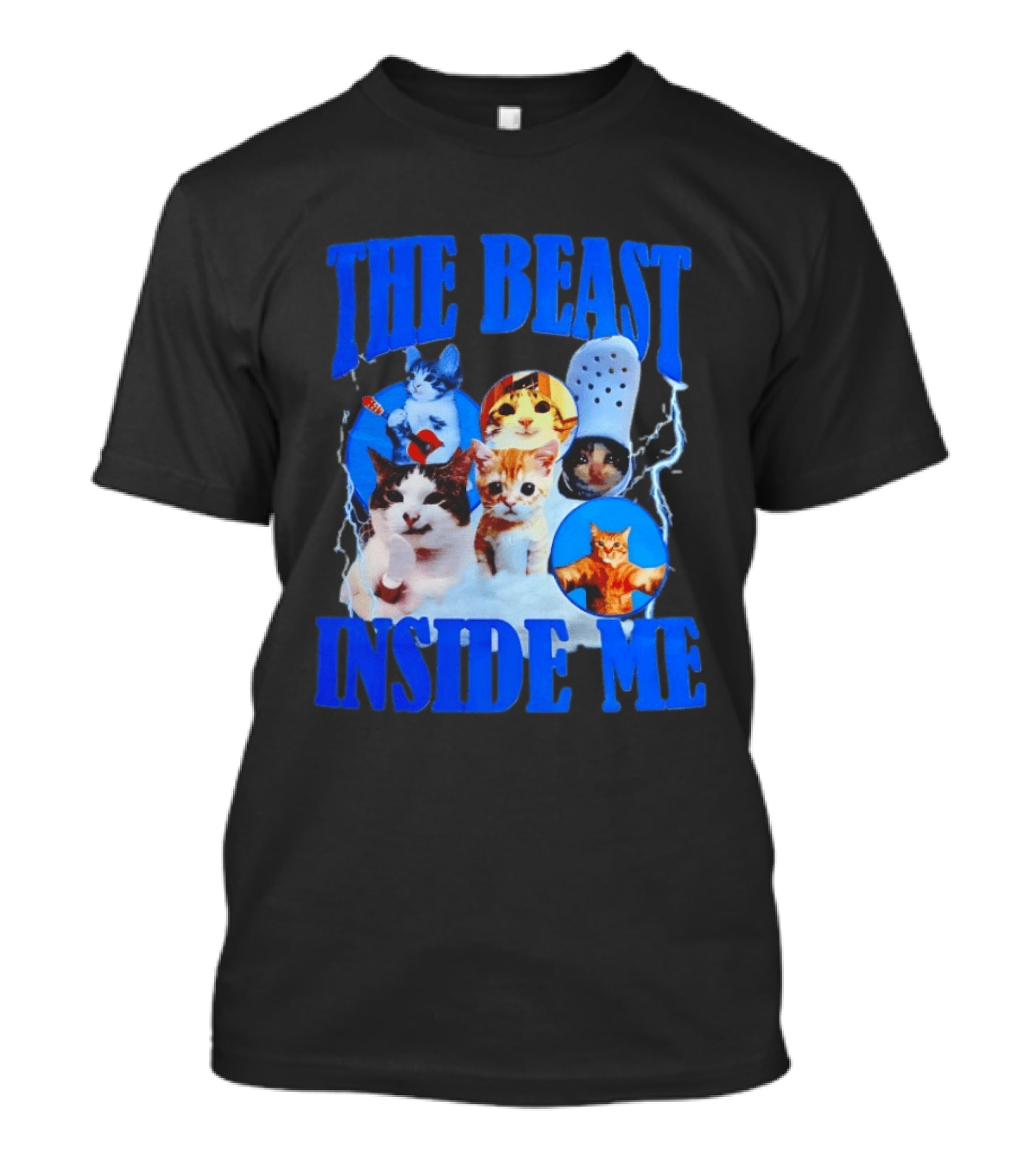 The Beast Inside Me Cat Collage With Blue Electric Accents T-Shirt