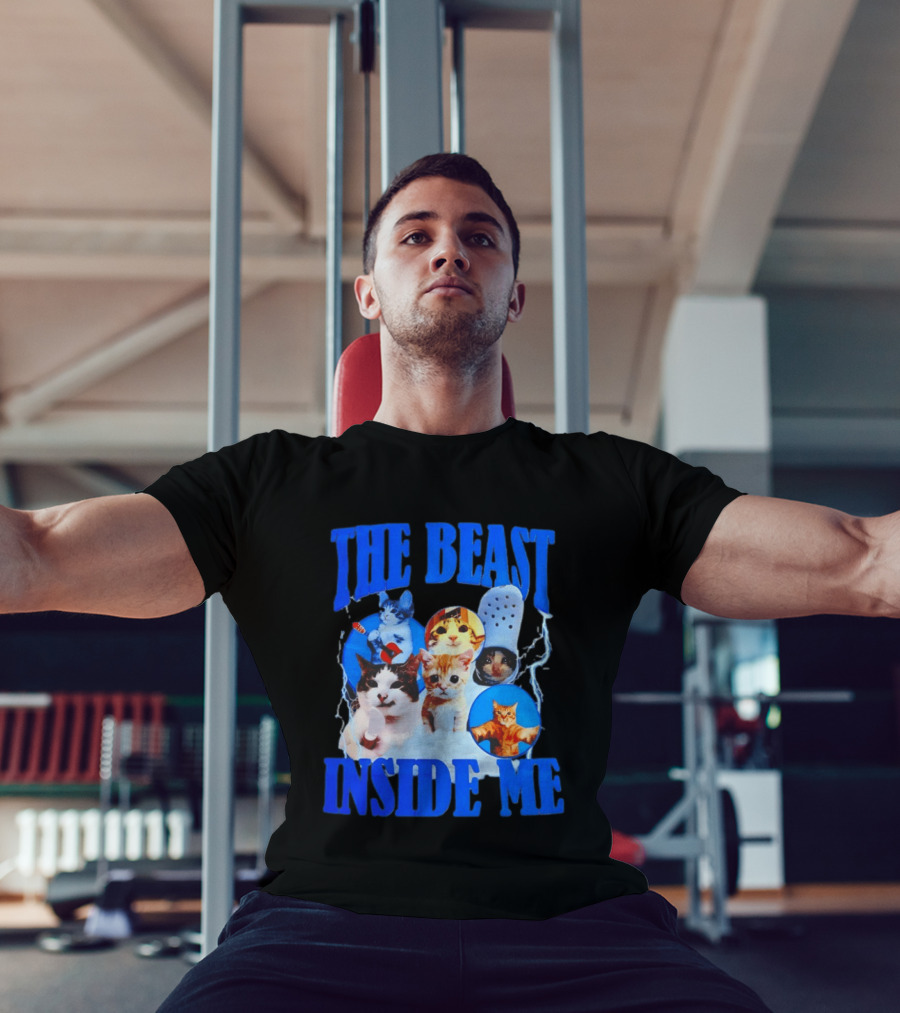 The Beast Inside Me Cat Collage With Blue Electric Accents T-Shirt