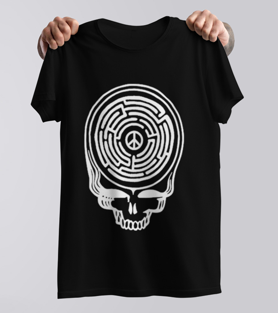 Find Peace Skull Maze Black Cre Neck T-Shirt