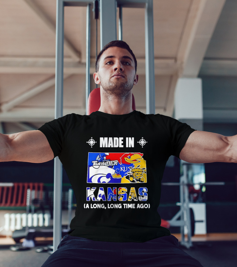 Made In Kansas Long Time Ago Wichita Thunder KU Wildcats Jayhawks Mashup T-Shirt