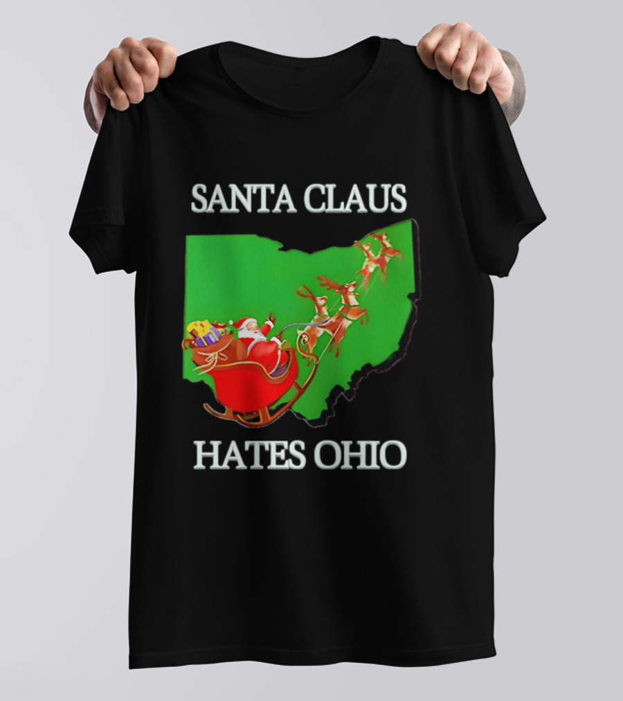 Santa Claus Hates Ohio Christmas Reindeer Sleigh Ohio State Buckeyes T-Shirt