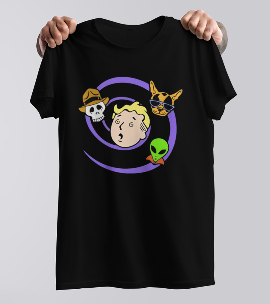 Vault Boy Wild Wasteland Skull Alien Dog T-Shirt