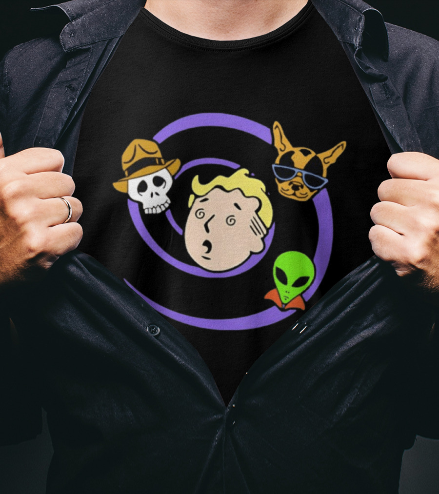 Vault Boy Wild Wasteland Skull Alien Dog T-Shirt