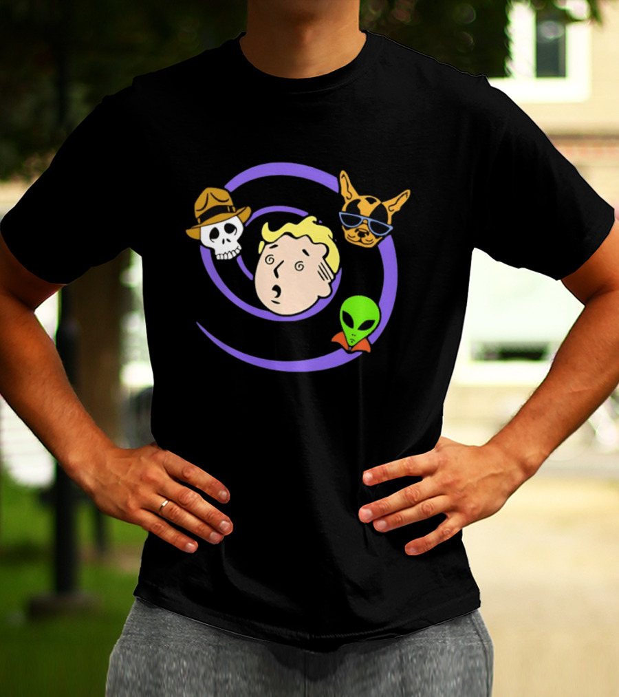 Vault Boy Wild Wasteland Skull Alien Dog T-Shirt