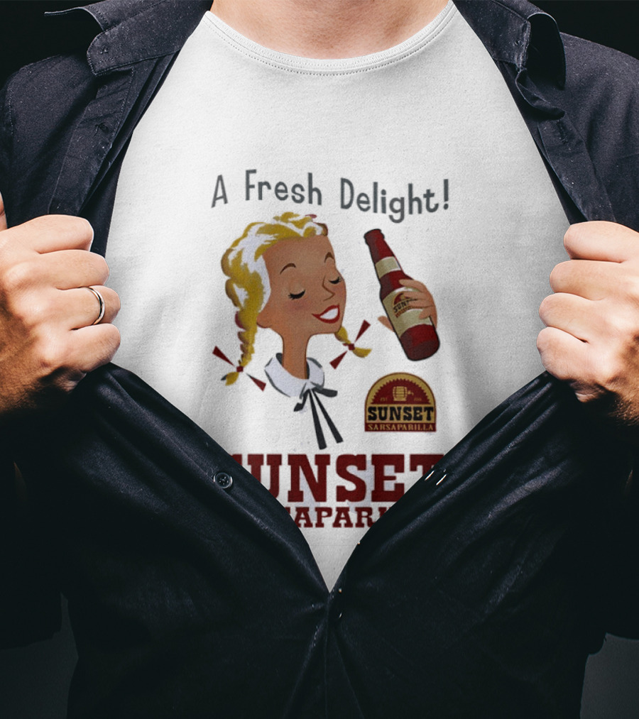 A Fresh Delight Sunset Sarsaparilla Bottle Vintage Fallout T-Shirt