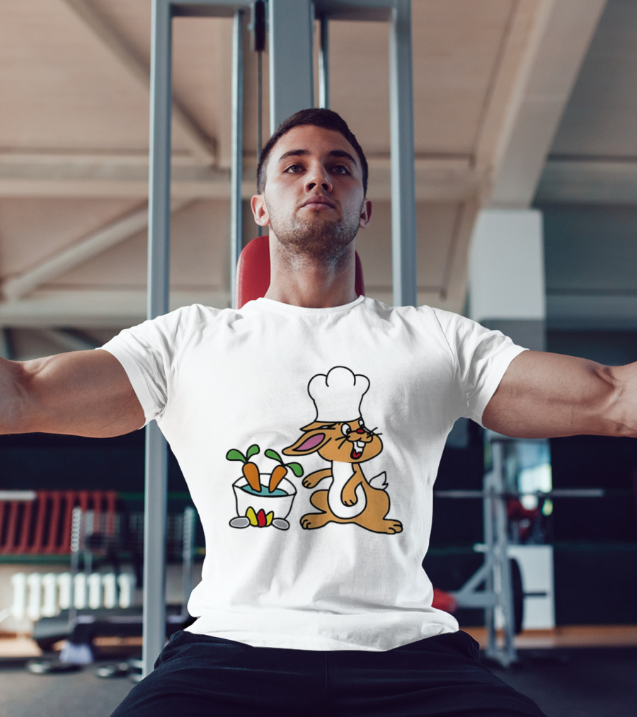 Cartoon Bunny Chef Cooking With Carrots And Pot T-Shirt