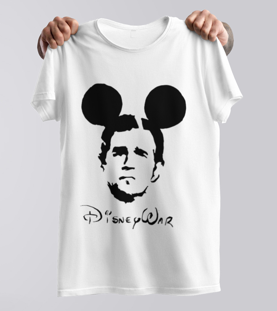 Disney War Mouse Satire With Iconic Ears And Stylized T-Shirt