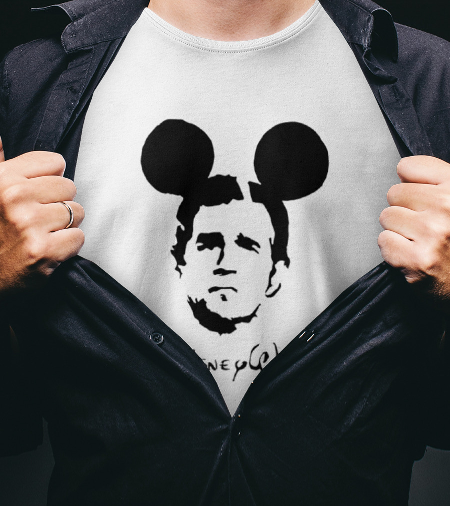 Disney War Mouse Satire With Iconic Ears And Stylized T-Shirt