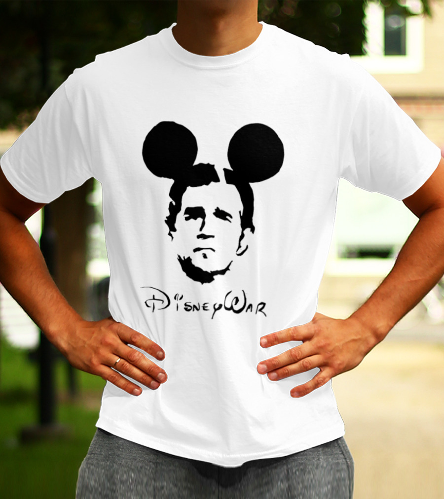 Disney War Mouse Satire With Iconic Ears And Stylized T-Shirt