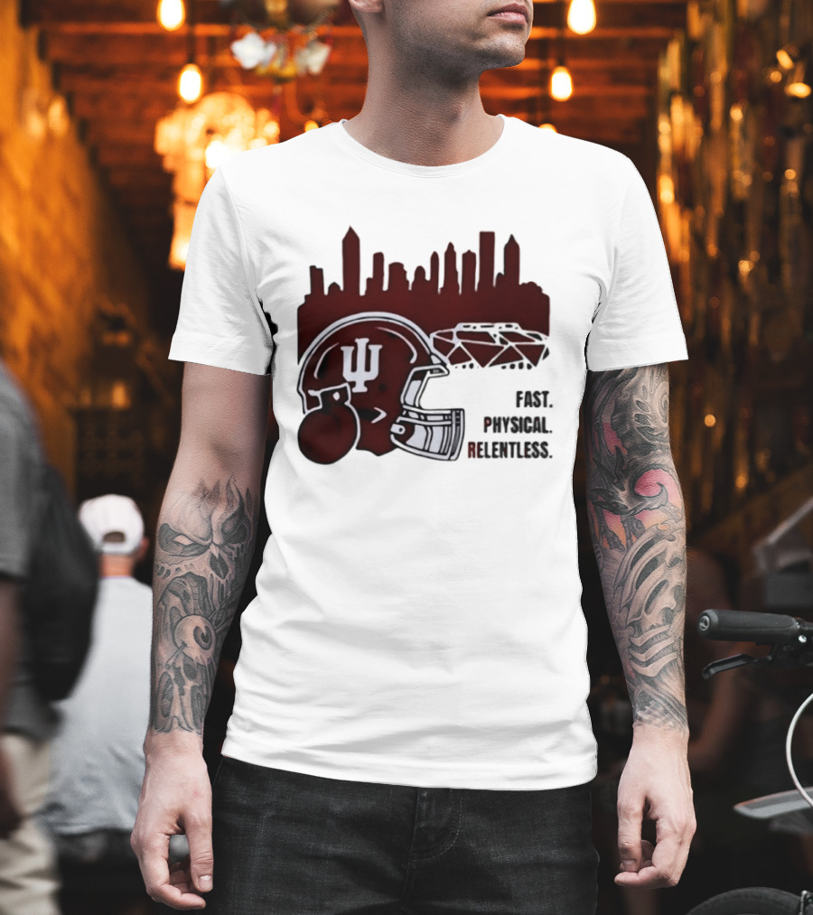 Indiana Hoosiers Helmet City Skyline Fast Physical Relentless T-Shirt