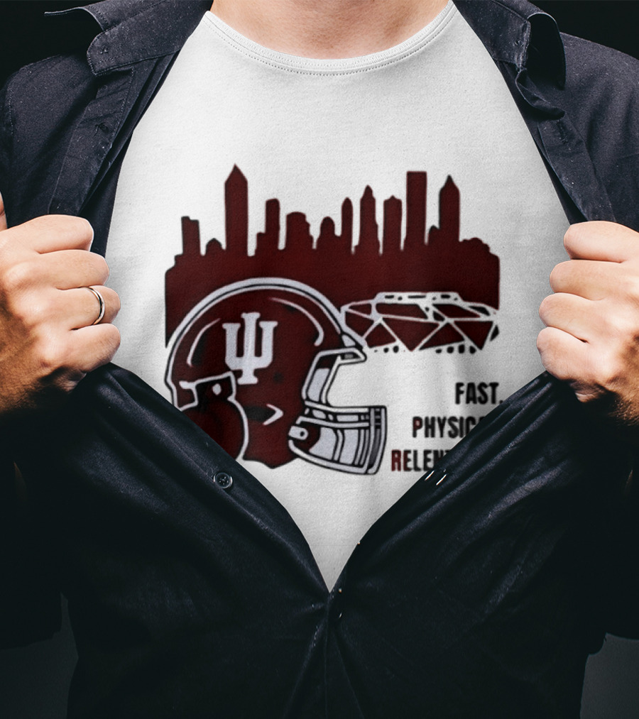 Indiana Hoosiers Helmet City Skyline Fast Physical Relentless T-Shirt