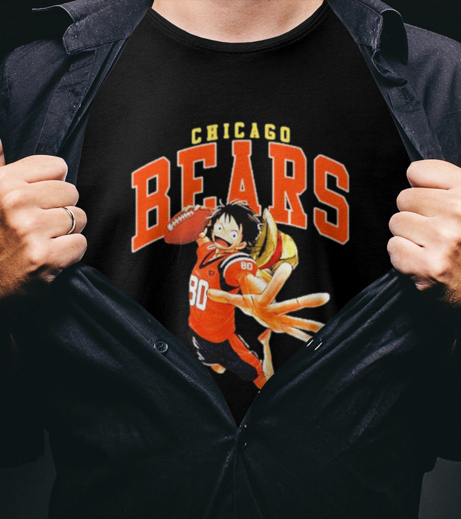 Chicago Bears One Piece Crossover Luffy Football Collaboration T-Shirt
