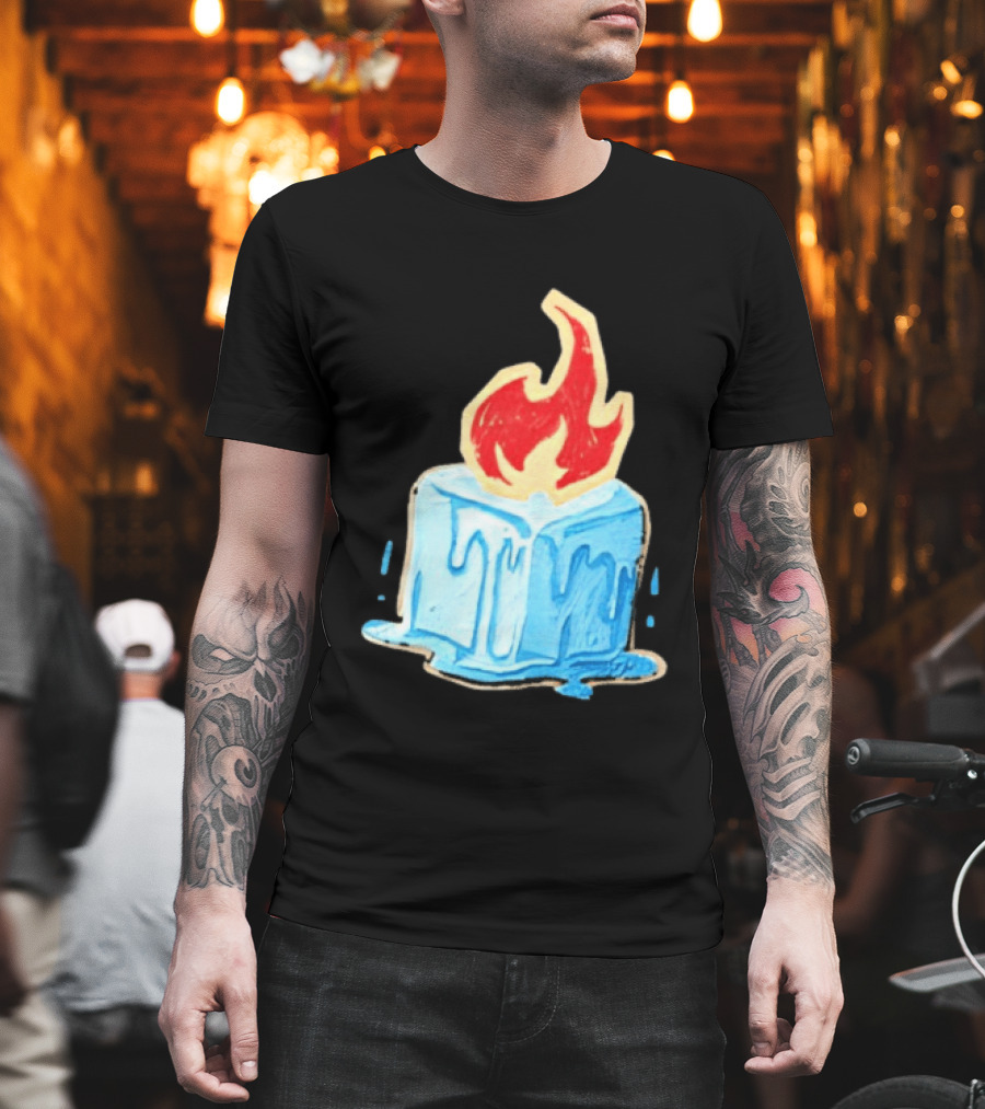 Melting Ice Cube Red Flame Emblem: Subtle Anti ICE Concept T-Shirt
