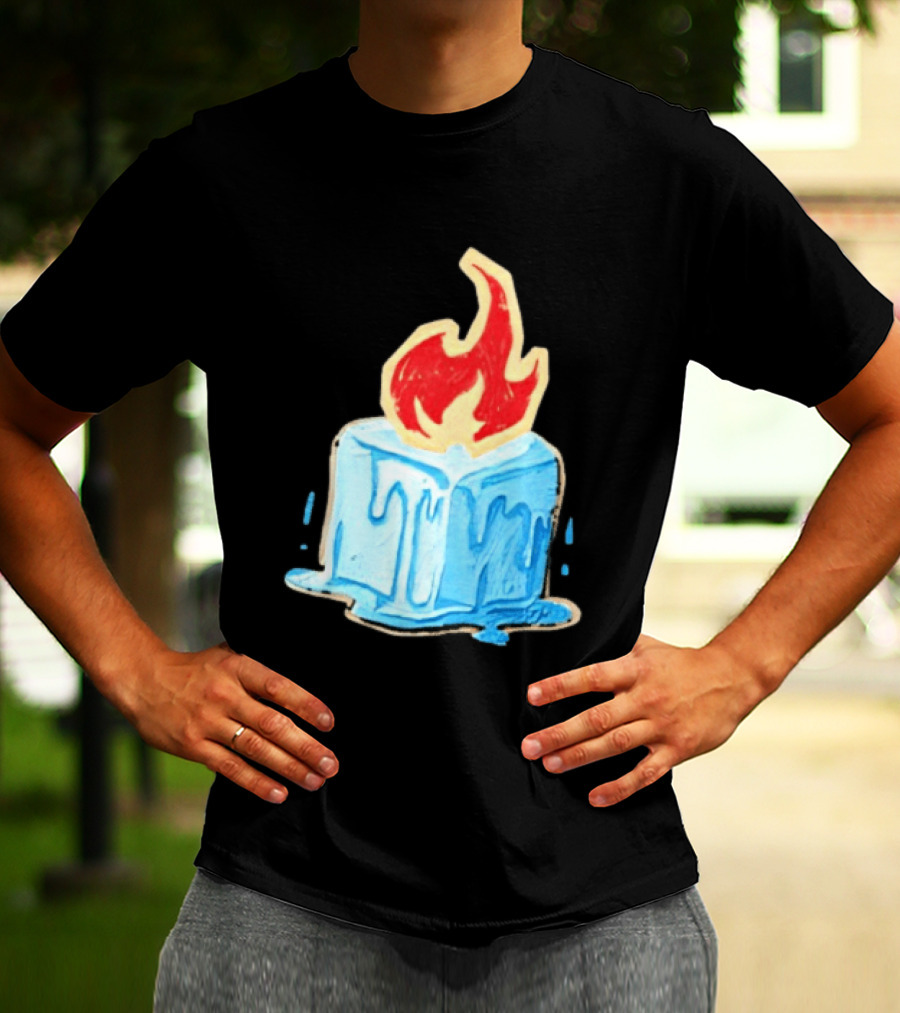Melting Ice Cube Red Flame Emblem: Subtle Anti ICE Concept T-Shirt