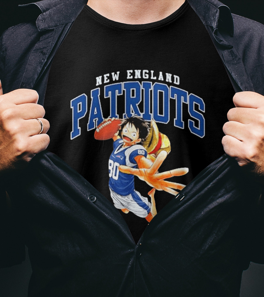 New England Patriots One Piece Luffy Collaboration Football 80 Jersey T-Shirt