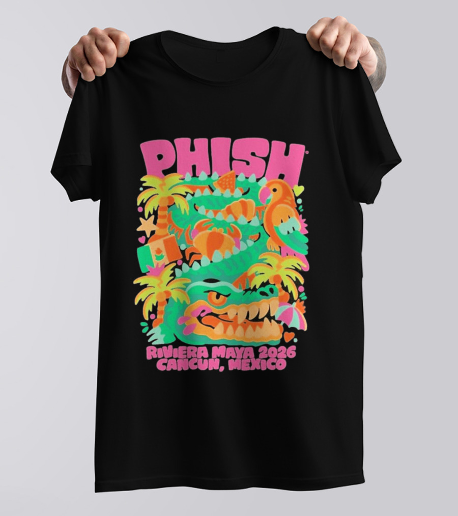Phish Riviera Maya 2026 Cancun Mexico Gator And Parrot Tropical Vibes T-Shirt