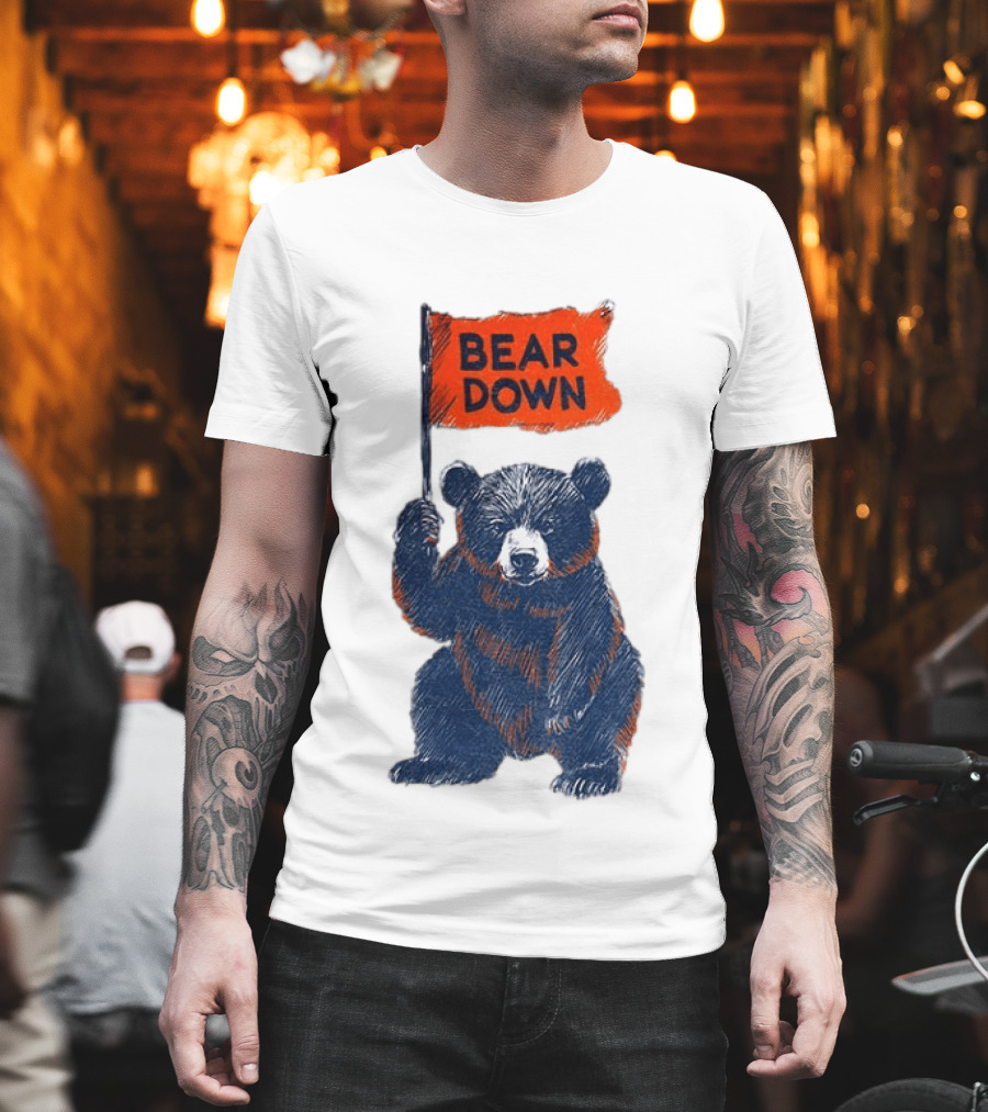 Bear Holding Bear Down Flag Chicago Bears Football 2026 T-Shirt
