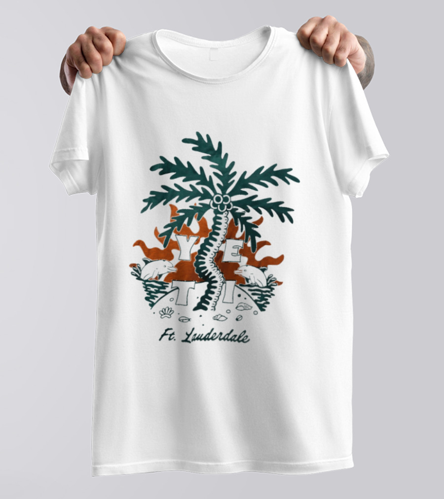 Ft Lauderdale Yeti Palm Tree Tropical Scene T-Shirt