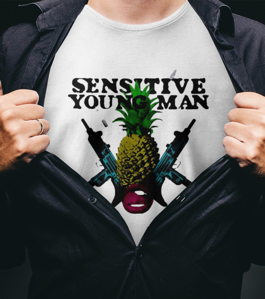 Sensitive Young Man Pineapple With Guns And Lips T-Shirt
