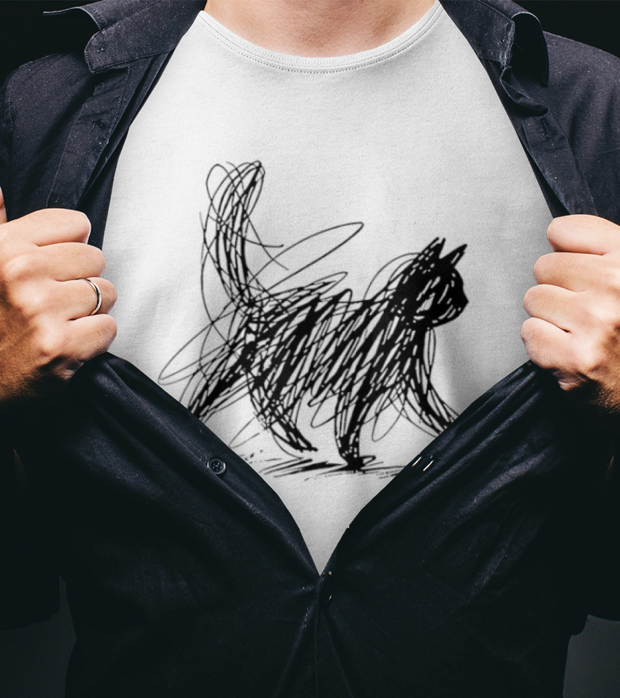 Minimalist Cat Scribble Sketch T-Shirt
