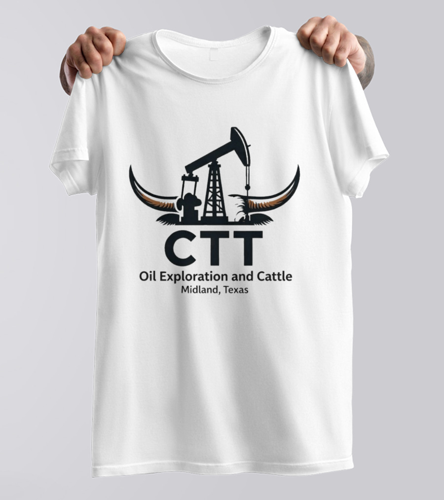 CTT Oil Exploration And Cattle Midland Texas Oil Rig With Cattle Horns T-Shirt