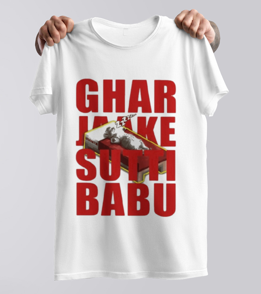 Ghar Jaake Sutti Babu Sleeping Cat On Bed ZZZ T-Shirt
