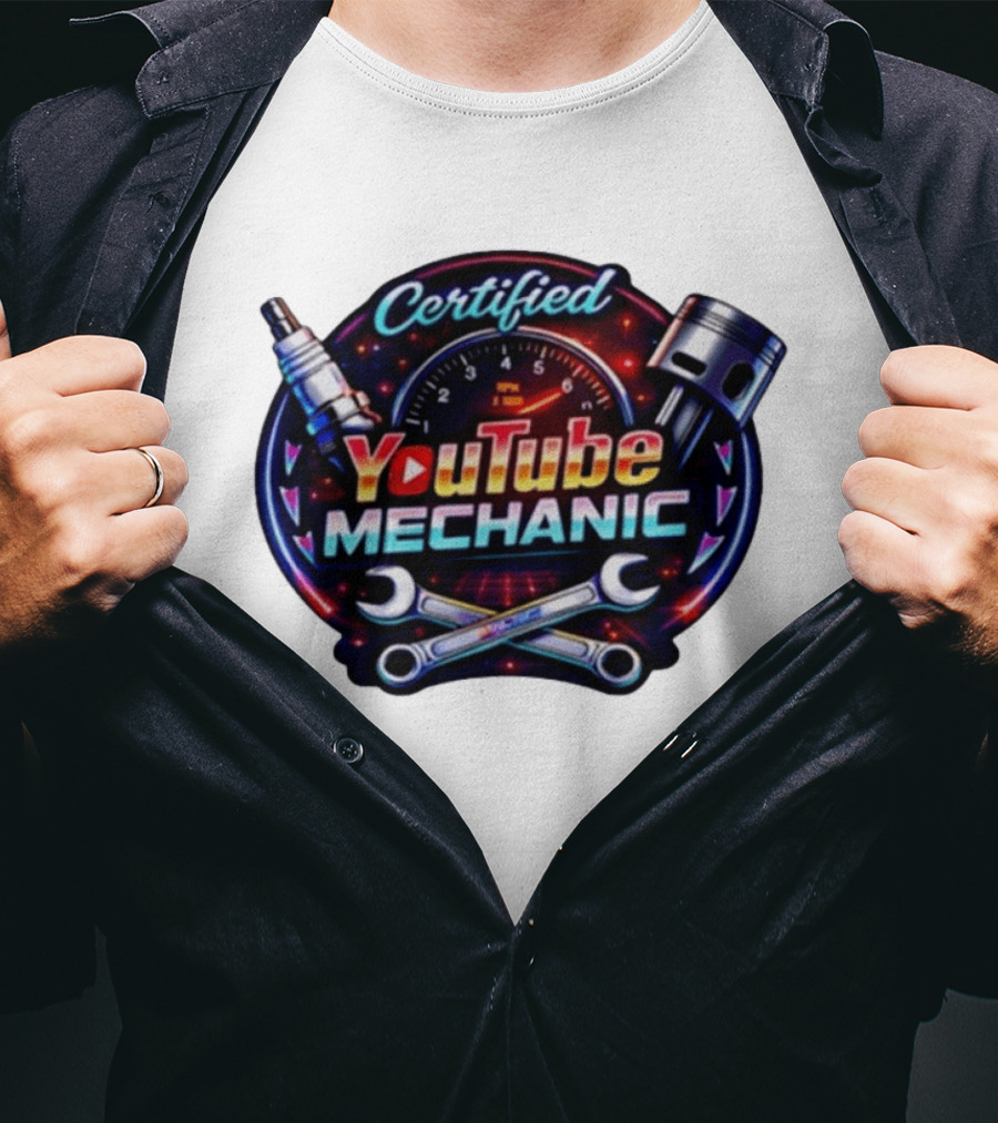 Certified YouTube Mechanic Spark Plug Wrench Piston RPM T-Shirt