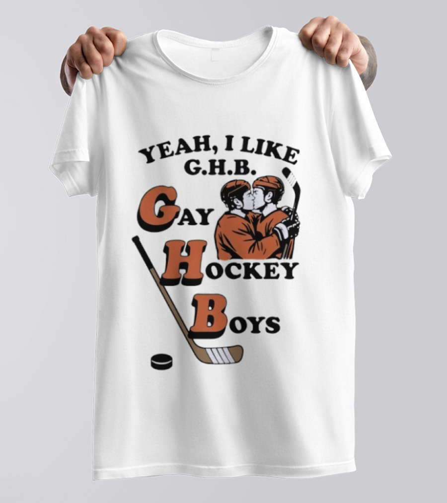 Yeah I Like GHB Gay Hockey Boys Kissing Icon With Stick And Puck T-Shirt