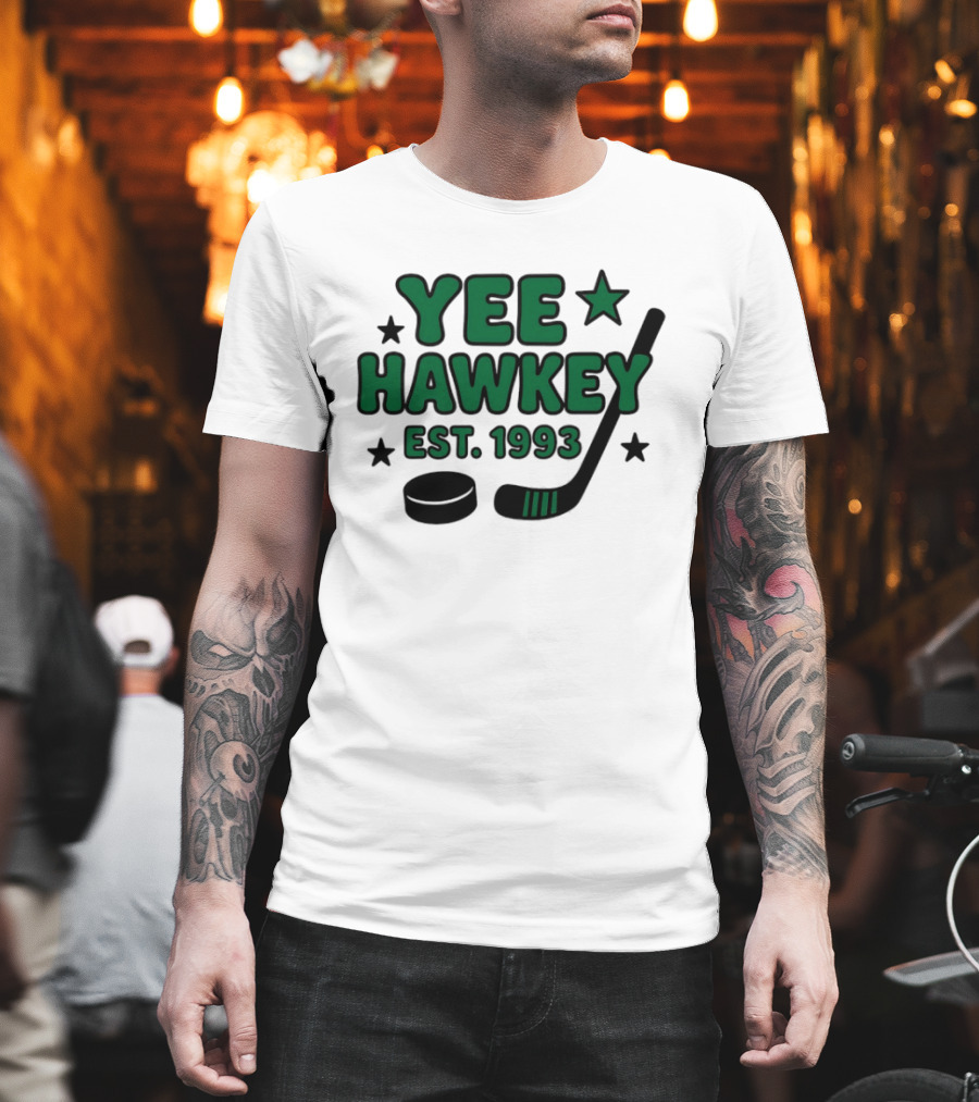 Yee Hawkey Hockey Stick Puck Stars Est 1993 T-Shirt