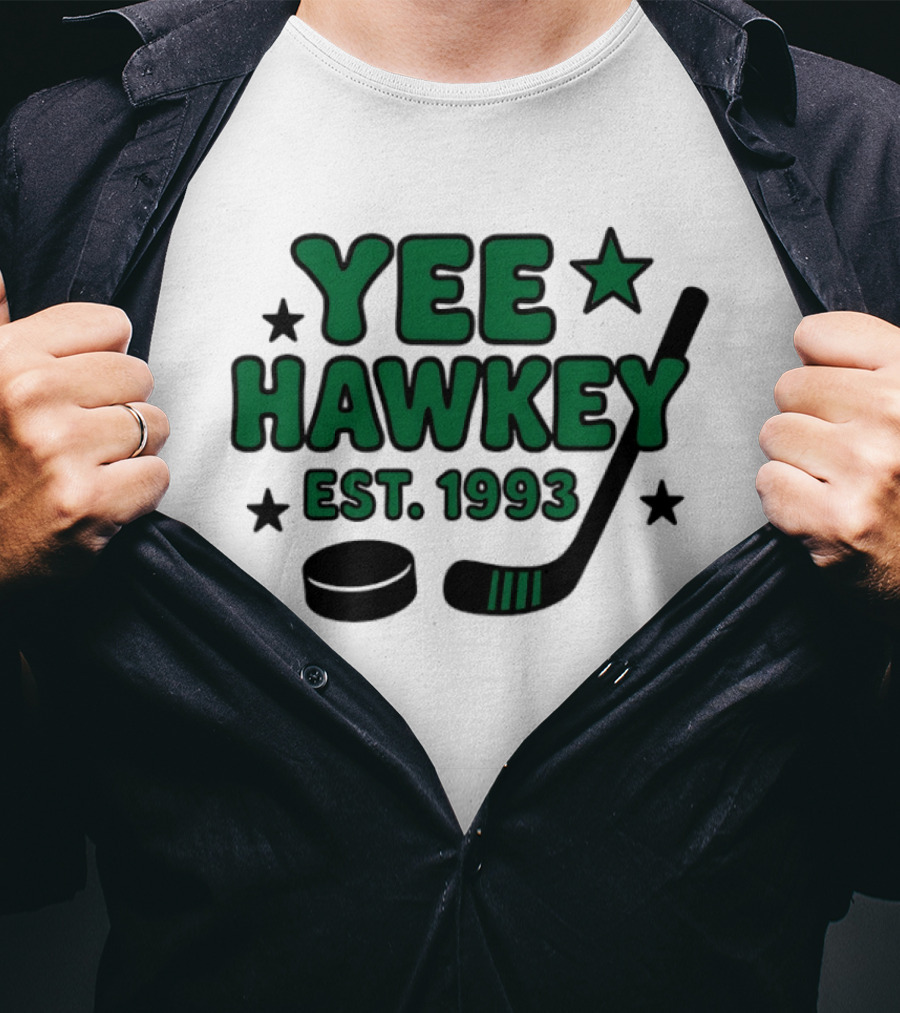 Yee Hawkey Hockey Stick Puck Stars Est 1993 T-Shirt