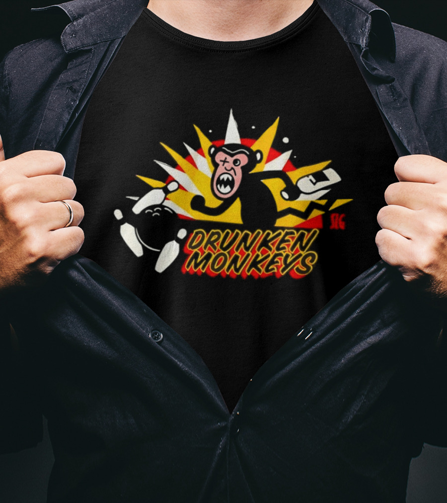 Drunken Monkeys Colorful Fun Party Scene With Monkey And Bottles T-Shirt