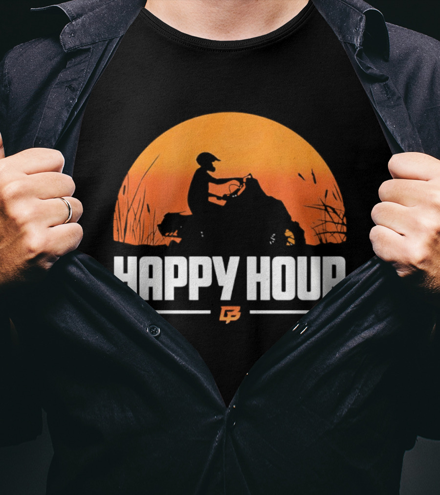 Happy Hour Motorcycle Sunset Silhouette Adventure T-Shirt