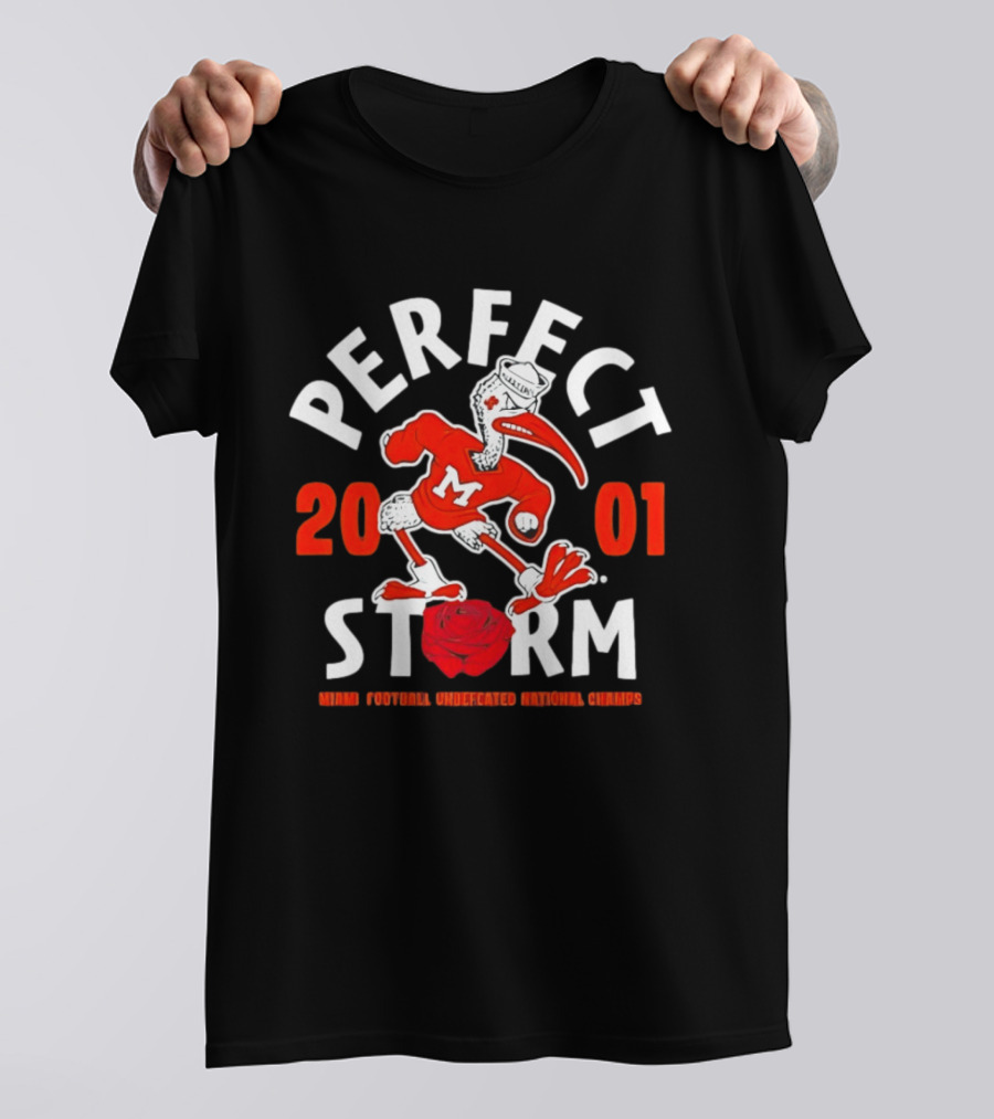 Miami Hurricanes 2001 Perfect Storm Undefeated National Champs Football T-Shirt
