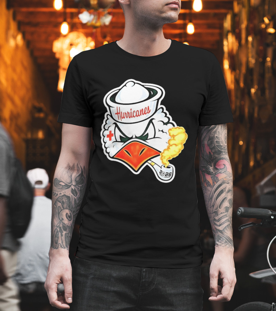Miami Hurricanes Sebastian Mascot 2026 Pipe Gold Smoke T-Shirt