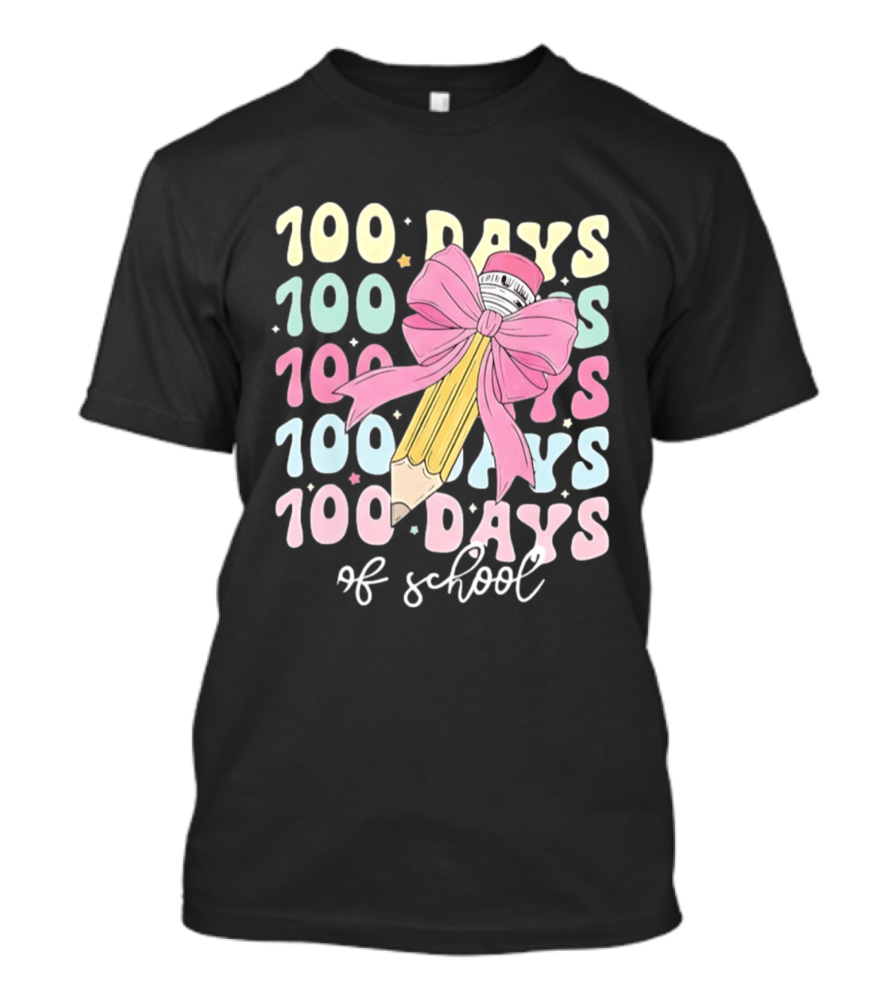 100 Days Of School Pink Bow Pencil Celebration T-Shirt