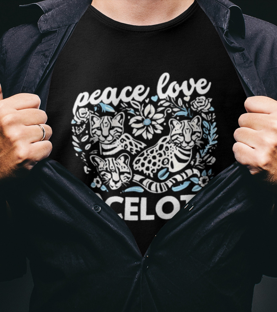 Peace Love Ocelots Floral Cat Embrace T-Shirt
